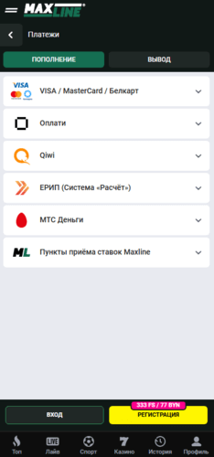Способы пополнения Maxline